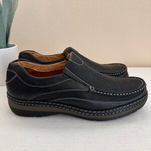 New SOLO Black Faux Leather Stitch Slip On Casual Loafers Men’s 10.5